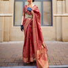 Rust Gold Handloom Organza Saree in Two-Tone