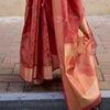 DARK RED PURE HANDLOOM TWO TONE ORGANZA WEAVING