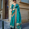 Ocean Blue Handloom Organza Saree in Two-Tone