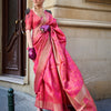 Cherry Pink Handloom Organza Saree in Two-Tone