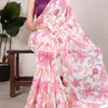 Floral Printed Weightless Marble Saree with Pearl Lace Border