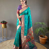 Paithani Silk Saree with Rich Pallu, Contrast Border & Brocade Blouse