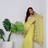 Yellow Organza Saree with Satin Banglori Blouse