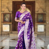 Pure Banarasi Silk Purple Saree with Golden Zari Weaving